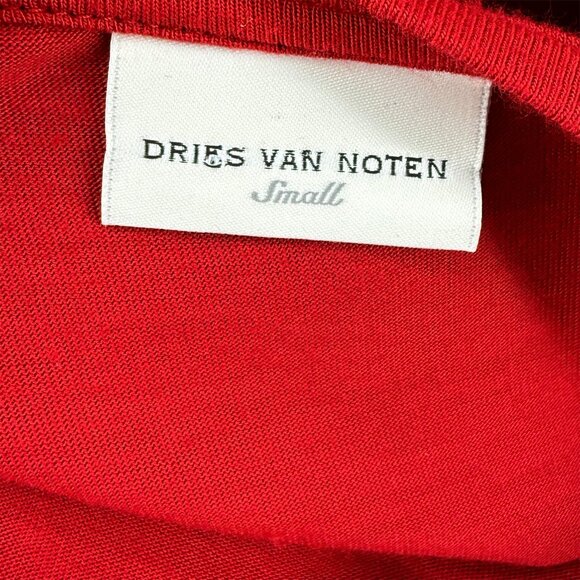 DRIES VAN NOTEN Asymmetric 3/4" sleeve scoop neck in Red Sz S - Picture 7 of 9
